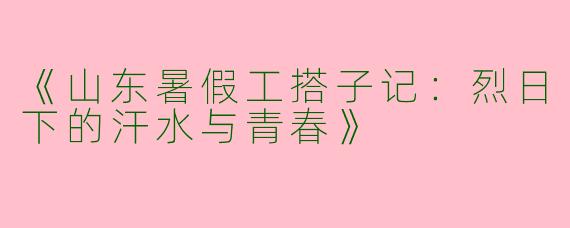 《山东暑假工搭子记：烈日下的汗水与青春》