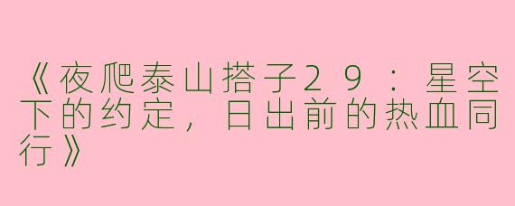 《夜爬泰山搭子29：星空下的约定，日出前的热血同行》