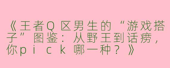 《王者Q区男生的“游戏搭子”图鉴：从野王到话痨，你pick哪一种？》
