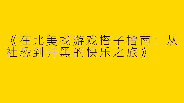 《在北美找游戏搭子指南：从社恐到开黑的快乐之旅》
