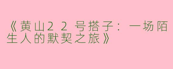 《黄山22号搭子：一场陌生人的默契之旅》