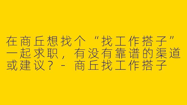 在商丘想找个“找工作搭子”一起求职，有没有靠谱的渠道或建议？