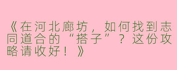 《在河北廊坊，如何找到志同道合的“搭子”？这份攻略请收好！》