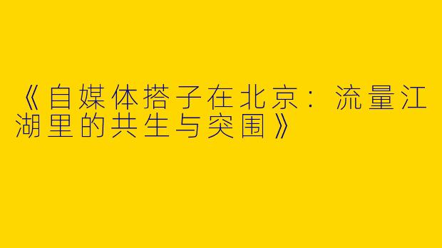 《自媒体搭子在北京：流量江湖里的共生与突围》