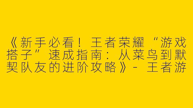 《新手必看！王者荣耀“游戏搭子”速成指南：从菜鸟到默契队友的进阶攻略》-王者游戏搭子新手