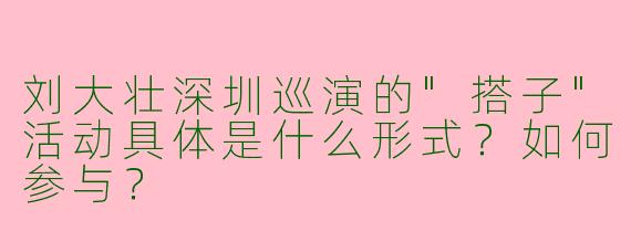 刘大壮深圳巡演的"搭子"活动具体是什么形式？如何参与？