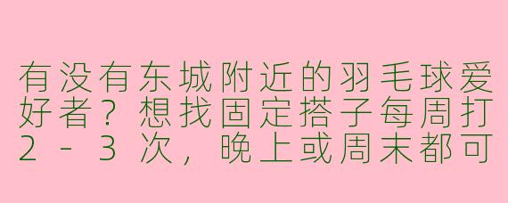 有没有东城附近的羽毛球爱好者？想找固定搭子每周打2-3次，晚上或周末都可以，中等水平，求组队！
