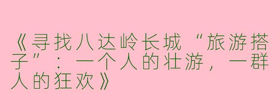 《寻找八达岭长城“旅游搭子”：一个人的壮游，一群人的狂欢》