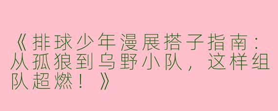 《排球少年漫展搭子指南：从孤狼到乌野小队，这样组队超燃！》