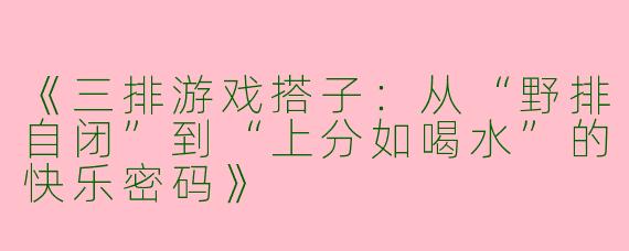 《三排游戏搭子：从“野排自闭”到“上分如喝水”的快乐密码》