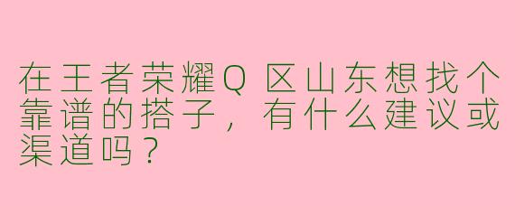 在王者荣耀Q区山东想找个靠谱的搭子，有什么建议或渠道吗？