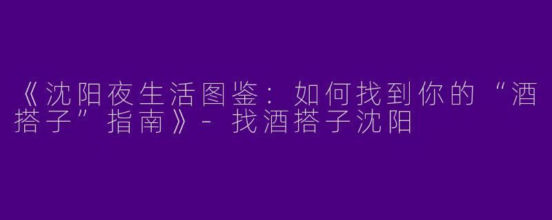 《沈阳夜生活图鉴：如何找到你的“酒搭子”指南》-找酒搭子沈阳
