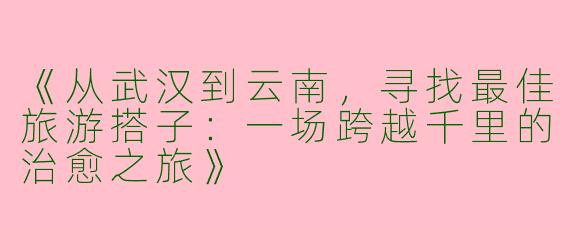 《从武汉到云南，寻找最佳旅游搭子：一场跨越千里的治愈之旅》