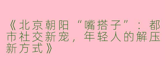 《北京朝阳“嘴搭子”：都市社交新宠，年轻人的解压新方式》