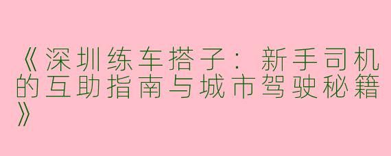 《深圳练车搭子：新手司机的互助指南与城市驾驶秘籍》