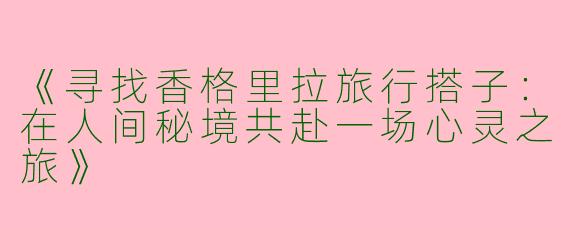 《寻找香格里拉旅行搭子：在人间秘境共赴一场心灵之旅》