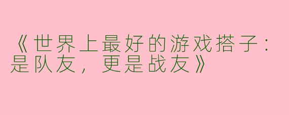 《世界上最好的游戏搭子：是队友，更是战友》