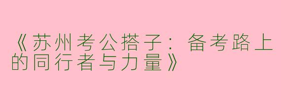 《苏州考公搭子：备考路上的同行者与力量》