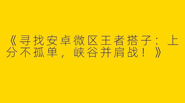 《寻找安卓微区王者搭子：上分不孤单，峡谷并肩战！》
