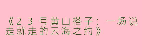 《23号黄山搭子：一场说走就走的云海之约》
