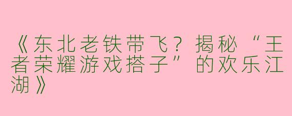 《东北老铁带飞？揭秘“王者荣耀游戏搭子”的欢乐江湖》