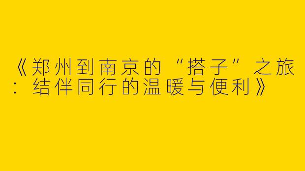 《郑州到南京的“搭子”之旅：结伴同行的温暖与便利》