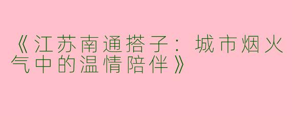《江苏南通搭子：城市烟火气中的温情陪伴》