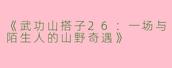 《武功山搭子26：一场与陌生人的山野奇遇》