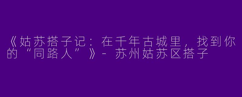 《姑苏搭子记：在千年古城里，找到你的“同路人”》-苏州姑苏区搭子
