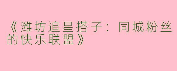 《潍坊追星搭子：同城粉丝的快乐联盟》