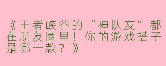 《王者峡谷的“神队友”都在朋友圈里！你的游戏搭子是哪一款？》