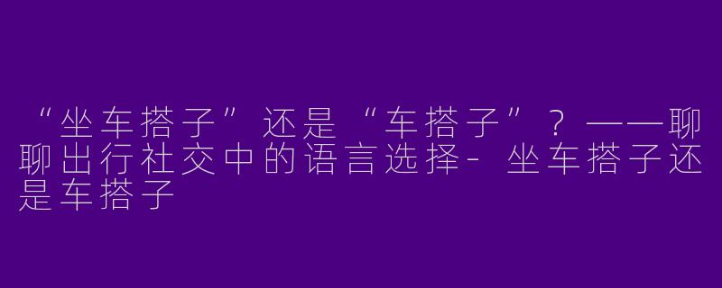 “坐车搭子”还是“车搭子”？——聊聊出行社交中的语言选择-坐车搭子还是车搭子