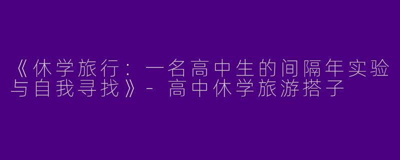《休学旅行：一名高中生的间隔年实验与自我寻找》-高中休学旅游搭子