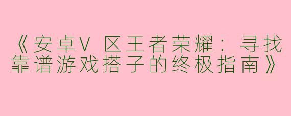 《安卓V区王者荣耀：寻找靠谱游戏搭子的终极指南》