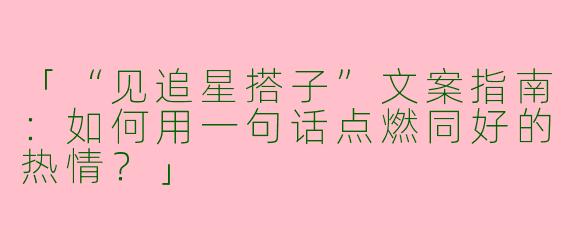 「“见追星搭子”文案指南：如何用一句话点燃同好的热情？」