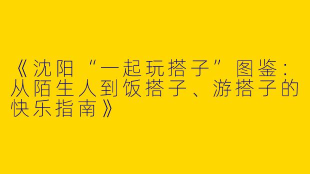 《沈阳“一起玩搭子”图鉴：从陌生人到饭搭子、游搭子的快乐指南》