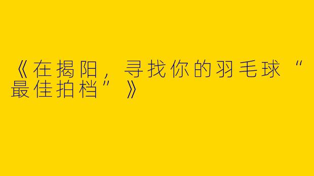《在揭阳，寻找你的羽毛球“最佳拍档”》