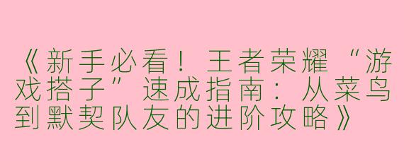 《新手必看！王者荣耀“游戏搭子”速成指南：从菜鸟到默契队友的进阶攻略》