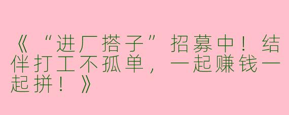 《“进厂搭子”招募中！结伴打工不孤单，一起赚钱一起拼！》