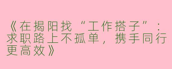 《在揭阳找“工作搭子”：求职路上不孤单，携手同行更高效》