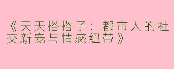 《天天搭搭子：都市人的社交新宠与情感纽带》