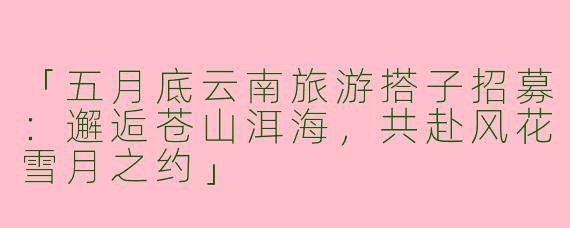 「五月底云南旅游搭子招募：邂逅苍山洱海，共赴风花雪月之约」