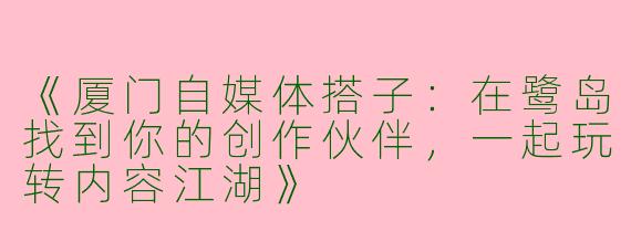 《厦门自媒体搭子：在鹭岛找到你的创作伙伴，一起玩转内容江湖》