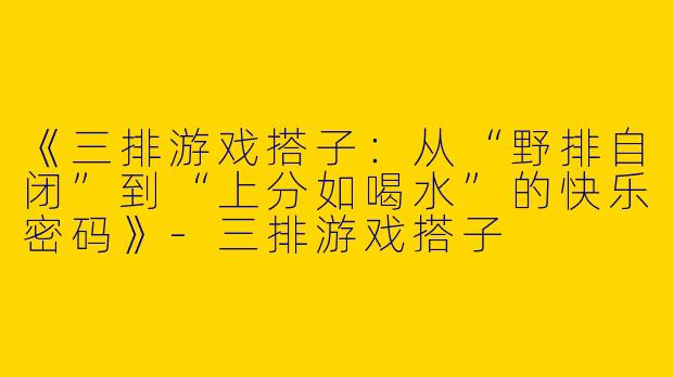 《三排游戏搭子：从“野排自闭”到“上分如喝水”的快乐密码》-三排游戏搭子