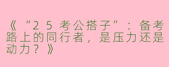 《“25考公搭子”：备考路上的同行者，是压力还是动力？》
