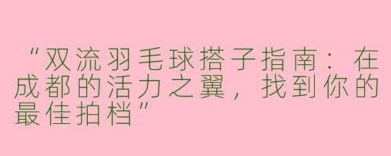 “双流羽毛球搭子指南：在成都的活力之翼，找到你的最佳拍档”