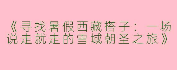 《寻找暑假西藏搭子：一场说走就走的雪域朝圣之旅》