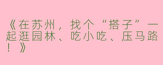 《在苏州，找个“搭子”一起逛园林、吃小吃、压马路！》