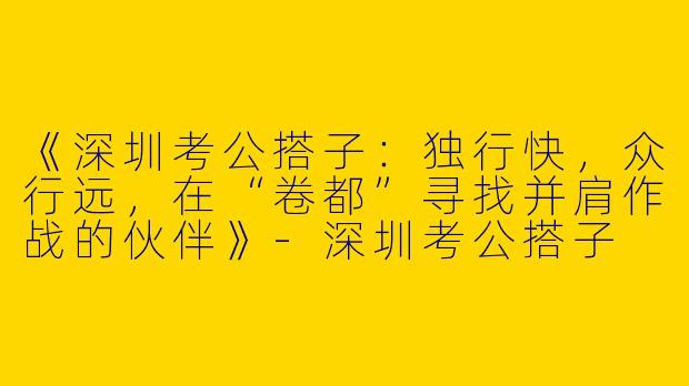 《深圳考公搭子：独行快，众行远，在“卷都”寻找并肩作战的伙伴》-深圳考公搭子