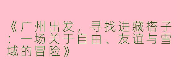 《广州出发，寻找进藏搭子：一场关于自由、友谊与雪域的冒险》